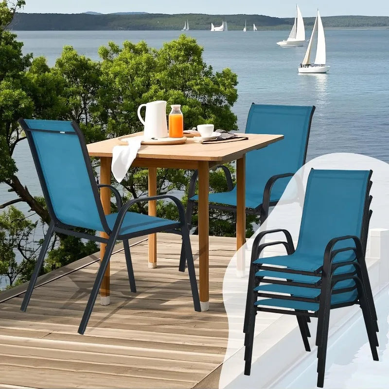 Stackable Patio Chairs Set of 4, Outdoor Dining Chairs, Outdoor Patio Dining Sets with Cooling Fabric, for Lawn, Porch, Pool, Ga