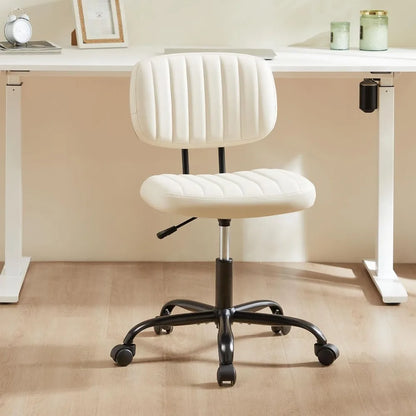 Small Office Desk Chair with Wheels, Armless Desk Chair with Lumbar Support, PU Leather Low Back Adjustable Height 360