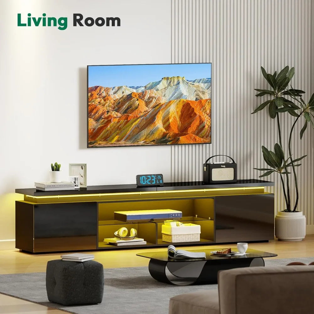 100 Inch TV-Stand - TV Stand for 90 95 100 Inch Televisions- Entertainment Center with Dynamic LED Lights & High Gloss