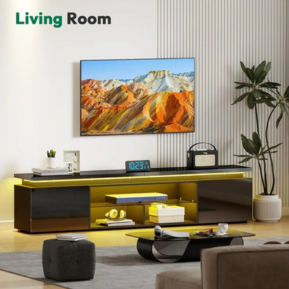 100 Inch TV-Stand - TV Stand for 90 95 100 Inch Televisions- Entertainment Center with Dynamic LED Lights & High Gloss