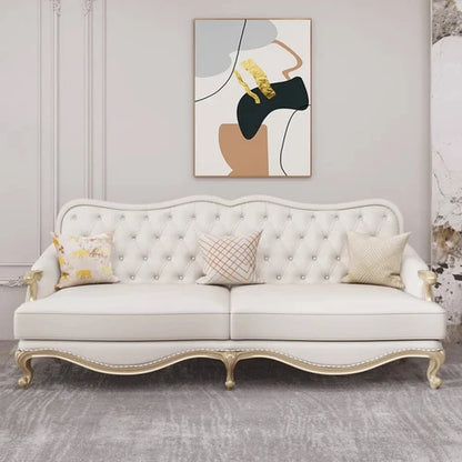 Leather sofa combined living room size apartment Italian light luxury high-end luxury solid wood furniture