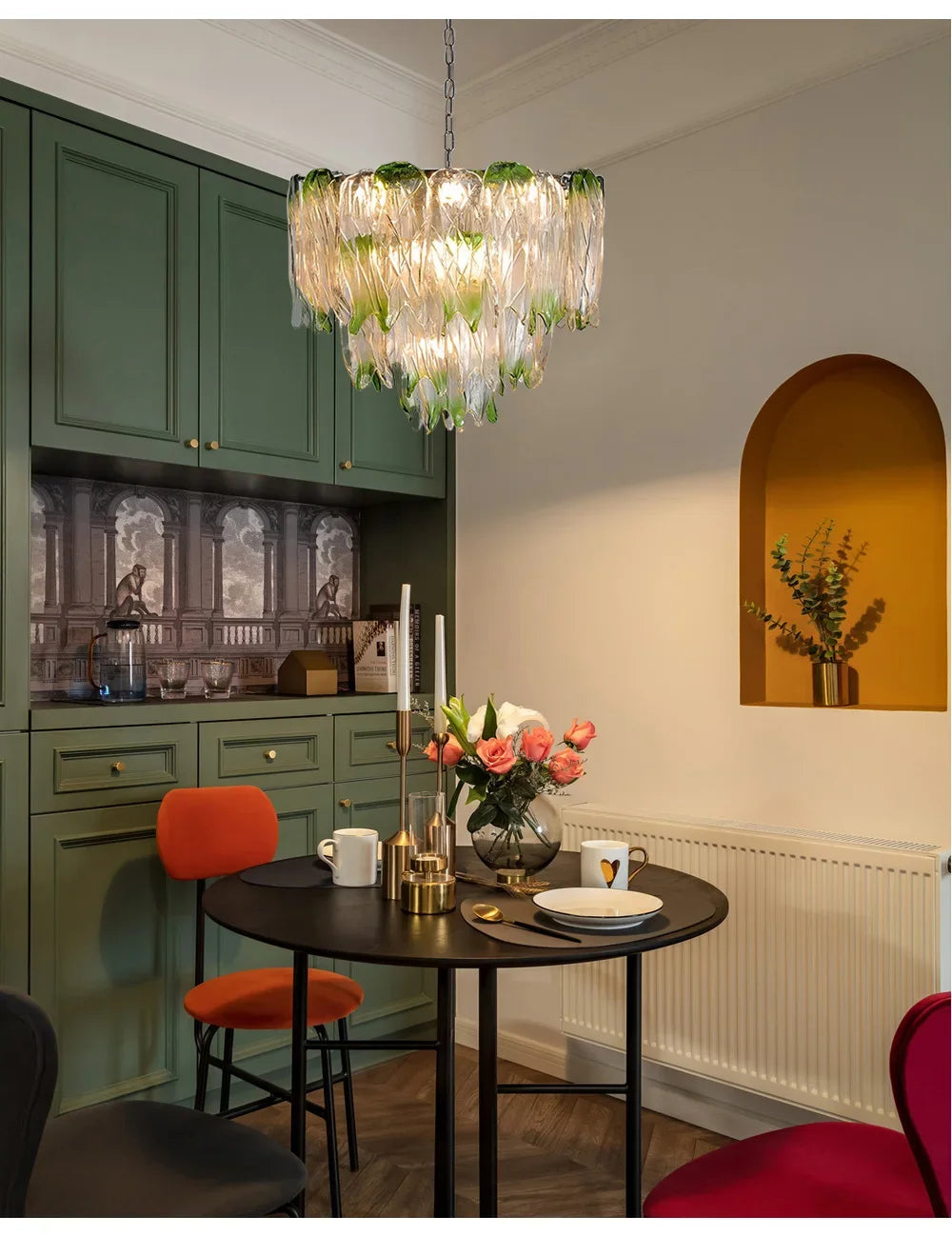 French Romantic Lustre Luxury Chandeliers Antique Designer Gradient Green glass LED Main lamps For Living Room