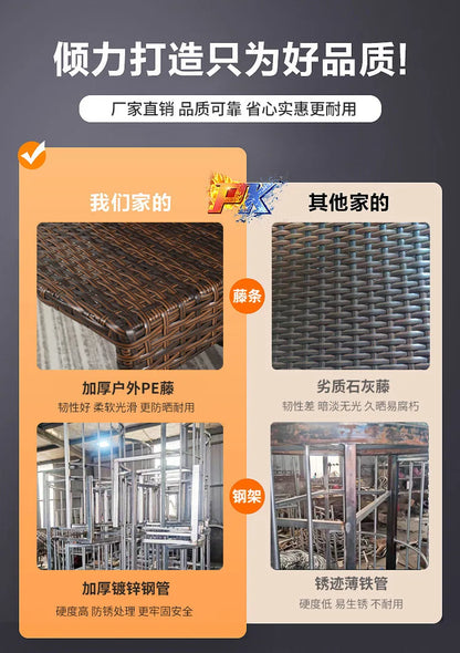 Balcony Small Table and Chair Tea Table and Chair Kit Outdoor Garden Combination Leisure Storage Rattan Knitting Small Table and