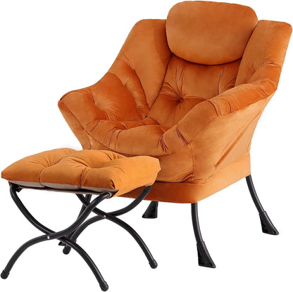 Modern Velvet Lounge Chair with Ottoman, Comfy Reading Armchair for Living Room Bedroom Dorm Garden