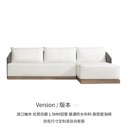 Outdoor rattan sofa courtyard preservative wood designer villa hotel  teak leisure  combination
