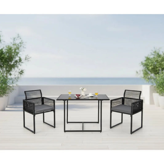3-Piece Outdoor Dining Set with Folding Chairs, Cozy Cushions, and Tempered Glass Table for Backyard and Poolside
