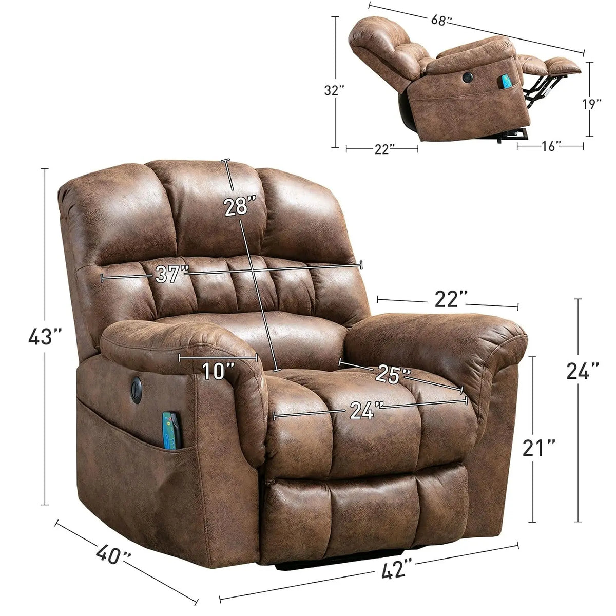 Power Lift Chairs Recliner with Massage and Heating for Elderly Electric Recliner Chair with 24" Wide Seat for Big , Customized