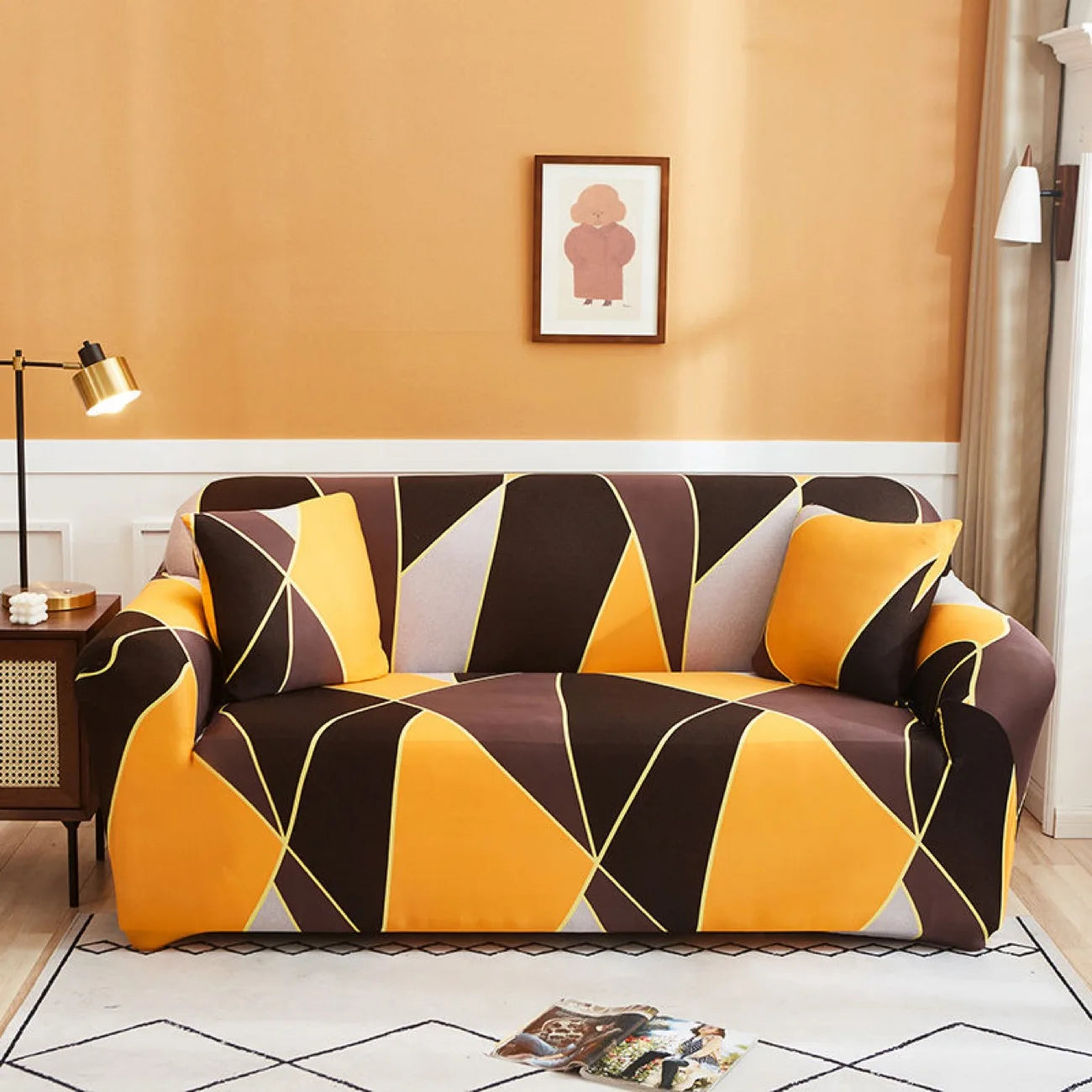 New All-season L-shape Non-slip Elastic Sofa Cover With Patterns, 360 Degree Coverage 1/2/3/4 Seat Sofa Cushion for Living Room