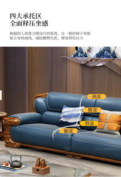 B178 A Imported ebony wood carving flower sofa villa new Chinese modern simple first layer leather sofa