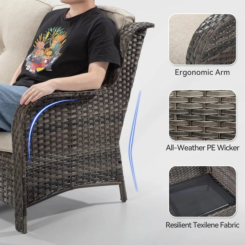 Outdoor Patio Wicker Loveseat Sofa - 2-Seater Rattan Sofa for Outside Patio Garden with Deep Seating and Olefin
