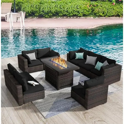 /Outdoor Furniture 7 Piece Sets with Fire Pit Table, Patio Couch Sectional with NoSlip Cushions and Cover, Outdoor Furniture S