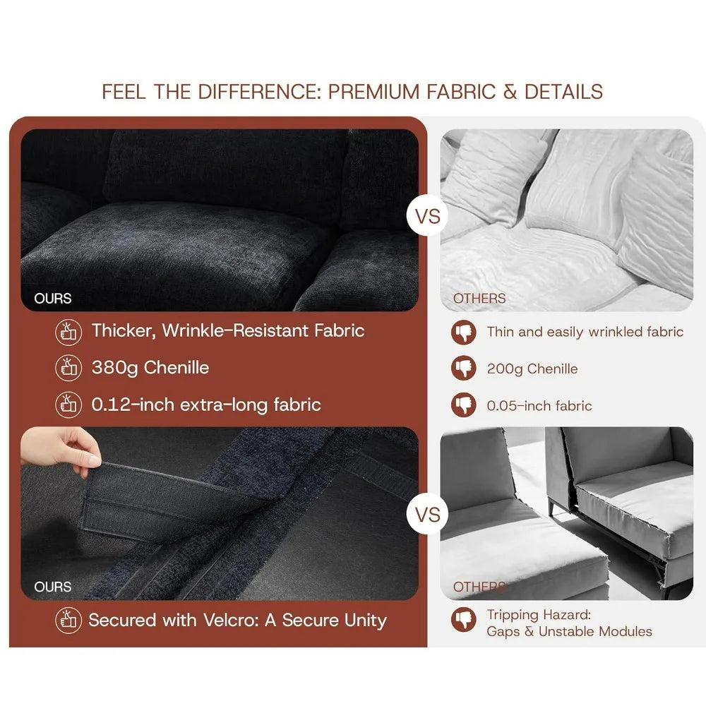 110''Oversized Modular Sectional Sofa Chenille Deep Seat Memory Foam L Shape Ottoman 2 Pillows Washable Cover Living Room Custom
