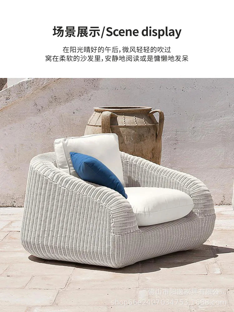 Outdoor rattan sofa courtyard waterproof and sunscreen Nordic villa garden terrace leisure balcony rattan sofa