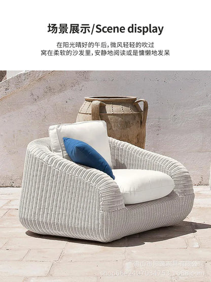 Outdoor rattan sofa courtyard waterproof and sunscreen Nordic villa garden terrace leisure balcony rattan sofa