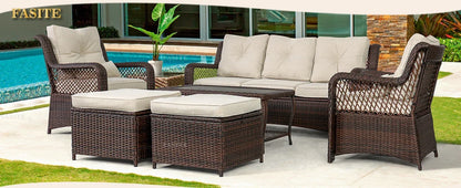 Long - lasting 6 Pieces Patio Furniture Set, Wicker Outdoor Patio Sets, Sectional Rattan Sofa Chairs with Coffee Table