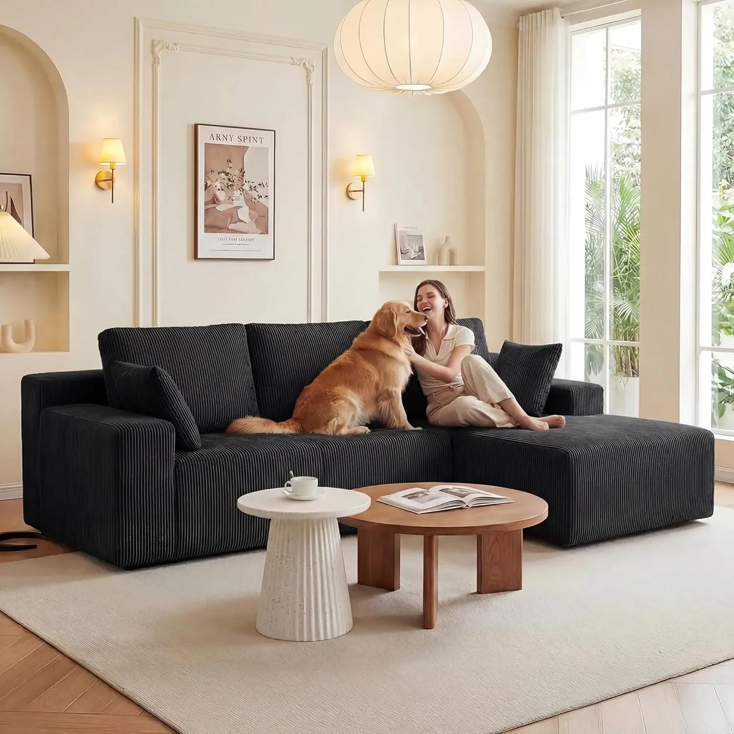 Modular L Shaped Couch for Living Room, Deep Seat Sectional Sofa with Chaise, Memory Foam, No Assembly, Black