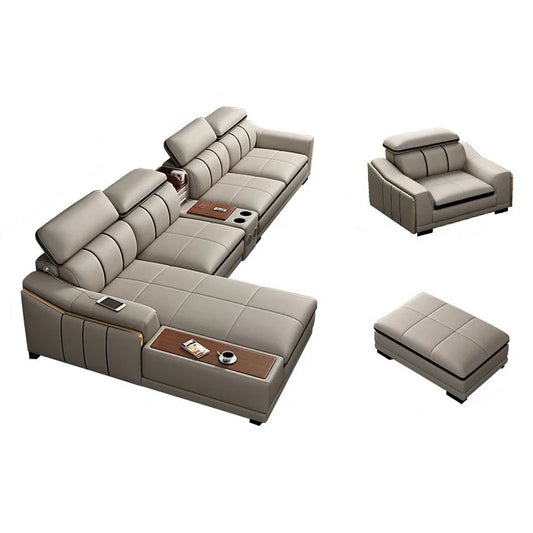 Wholesale Smart Leather Sectional Sofa Set with Bluetooth Speaker - Modern L-Shaped 7-Seater Luxury Living Room Furniture