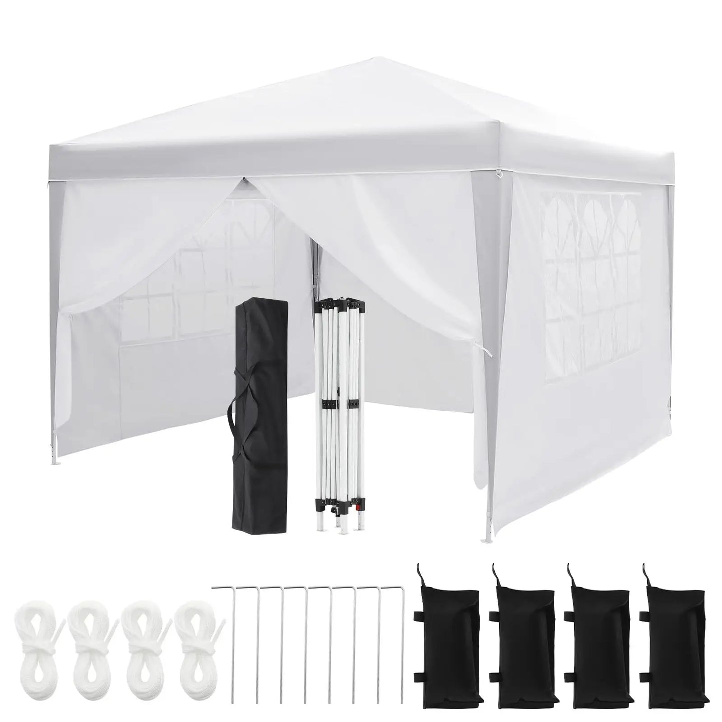 10x10FT Pop Up Canopy Tent With 4 Sidewalls, UV Protection Portable Outdoor Gazebo WIth Roll-Up Windows For Camping, Backyard, P