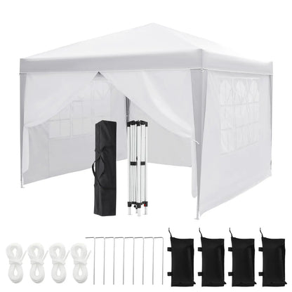 10x10FT Pop Up Canopy Tent With 4 Sidewalls, UV Protection Portable Outdoor Gazebo WIth Roll-Up Windows For Camping, Backyard, P