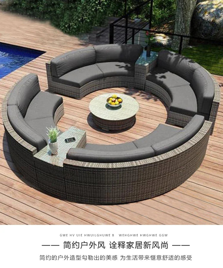 Combination leisure villa, semi-circular rattan sofa outdoor hotel curved living room sofa
