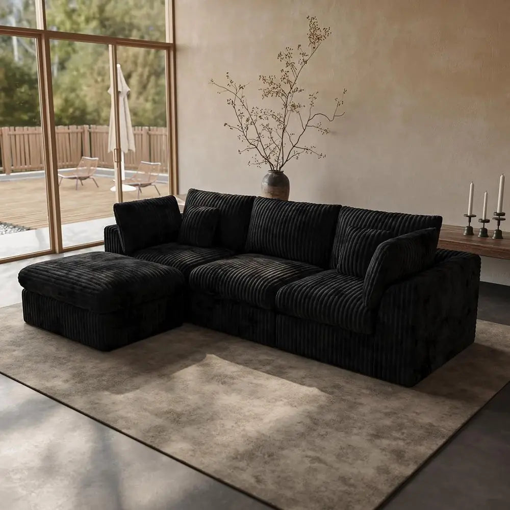 116” Cloud Sectional Couches for Living Room, Modular L Shaped Sofa with Ottoman, Deep Seat Chenille Sectional, Customized