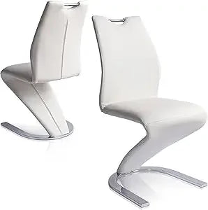 Modern pair of modern upholstered dining chairs with pu leather cushion seats and sturdy design for kitchen and dining room
