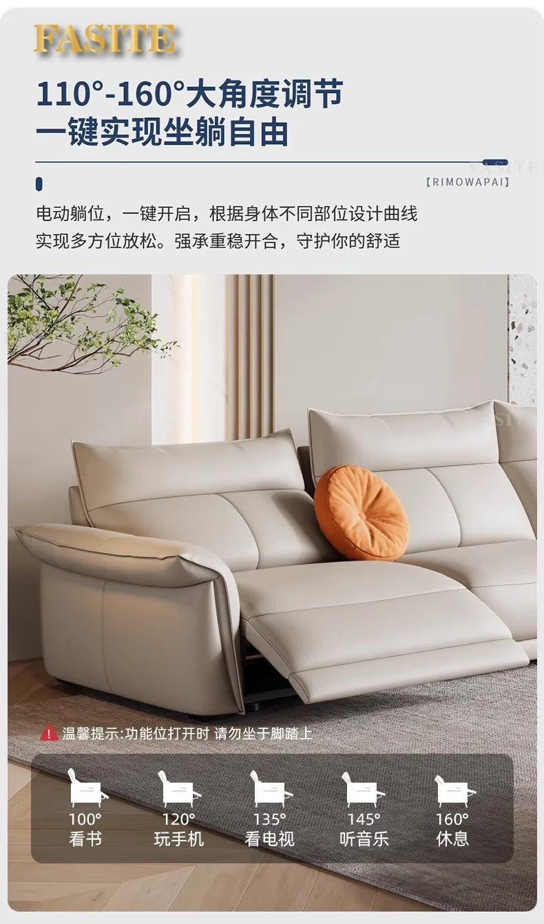 Leather sofa, electric living room, home theater sofa, modern function, adjustable leg support, one layer cowhide sofa
