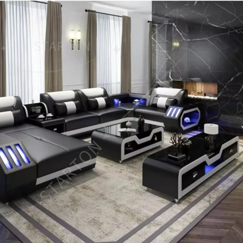 Modern Couch Living Room Leather High Back Comfortable Home Use Sofa