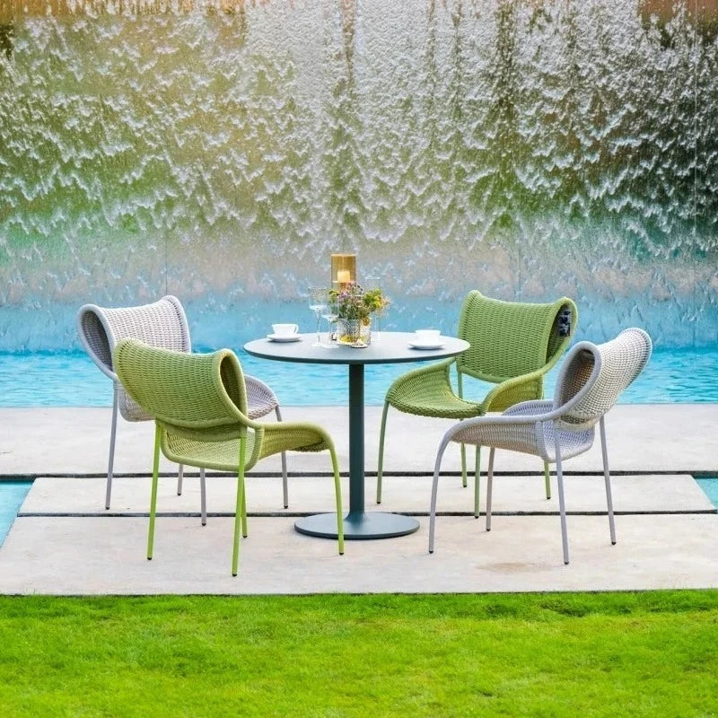 Villa Hotel Outdoor Garden Single Rattan Chair Nordic Home Aluminum Alloy Table and Chair Set Leisure Rope Garden Furniture Sets