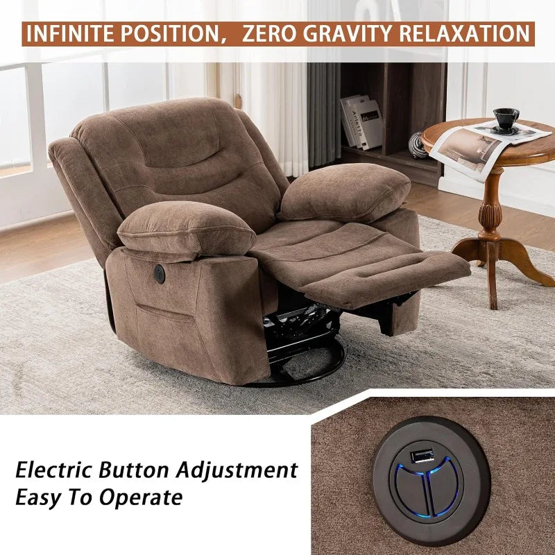 Ketaiyou Power Swivel Rocker Recliner with Massage and Heat,USB Port,Infinite Position, Oversized Electric Glider Rocking Chairs