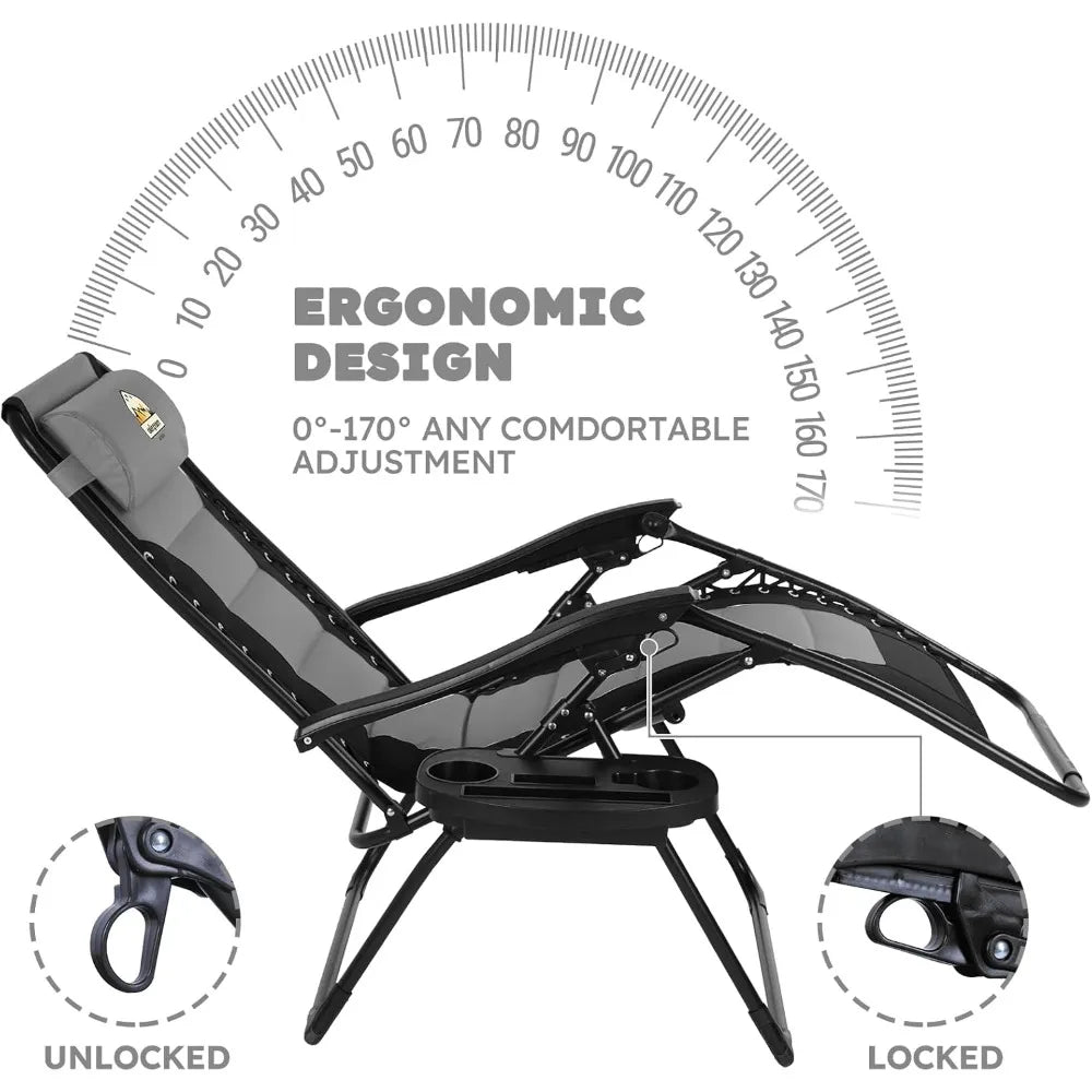 Oversized Padded Zero Gravity Lounge Chair, Foldable Patio Anti Gravity Reclining Chairs Folding Lawn Recliner with Cup Holder f