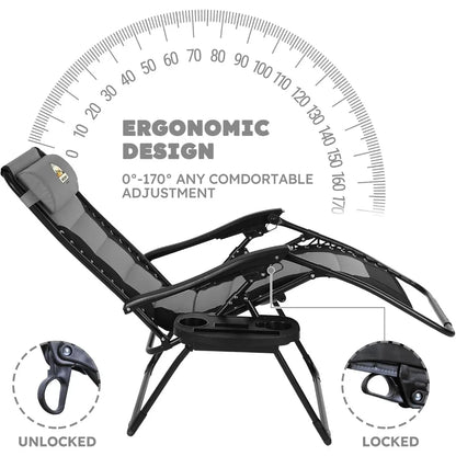 Oversized Padded Zero Gravity Lounge Chair, Foldable Patio Anti Gravity Reclining Chairs Folding Lawn Recliner with Cup Holder f