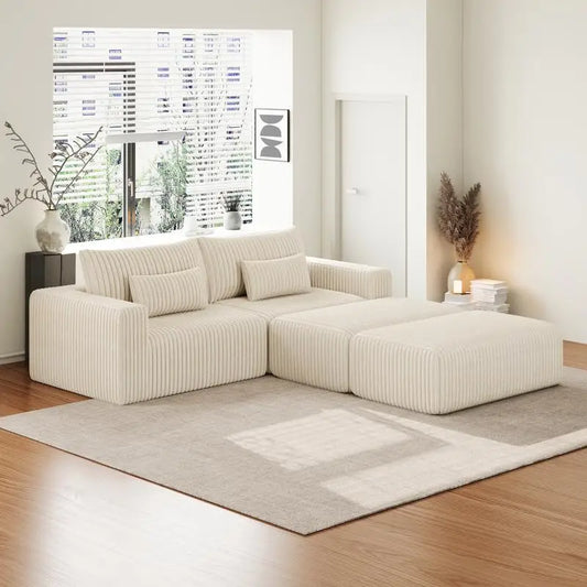 102" Oversized Sectional Couch with No Assembly, Cloud Plush Loveseat, 2 Removable Ottomans, Fluffy Modern Sleeper Chair for