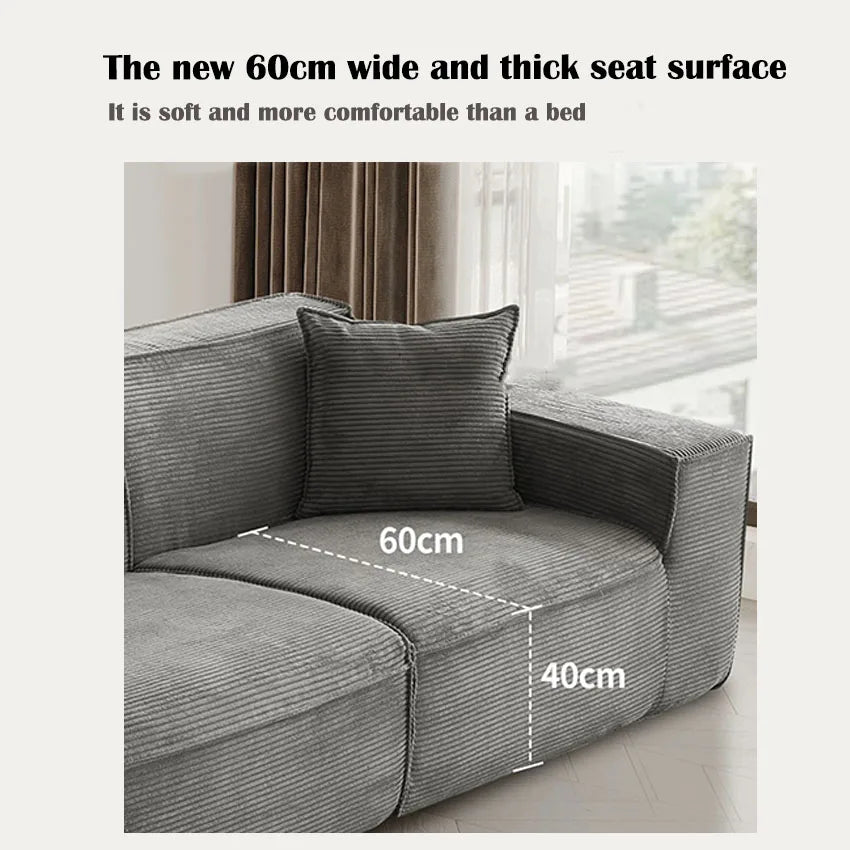 Three-Seater Sofa Vacuum Compressed Sofa Tofu Block Retro Corduroy Fabric, Durable Pure Sponge, Frameless, Minimalist Living Roo