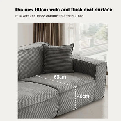 Three-Seater Sofa Vacuum Compressed Sofa Tofu Block Retro Corduroy Fabric, Durable Pure Sponge, Frameless, Minimalist Living Roo