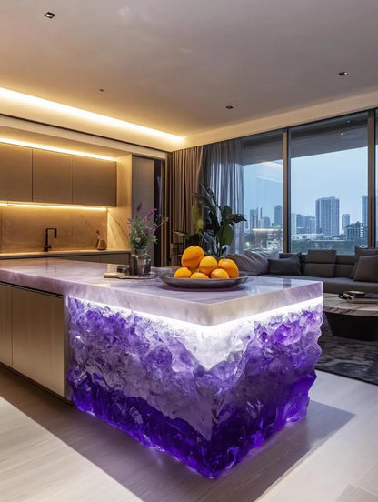 Villa Home Glowing Crystal Island Platform Transparent Resin Glacier Tea Table Art