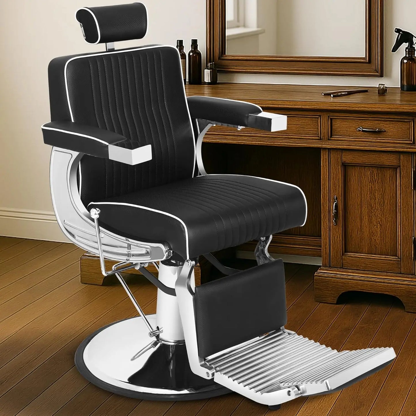 Vintage Barber Chair, Recline Hair Salon Hairdresser Chair with Removable Headrest, 360 Swivel Shampoo Beauty Salon Spa Styling