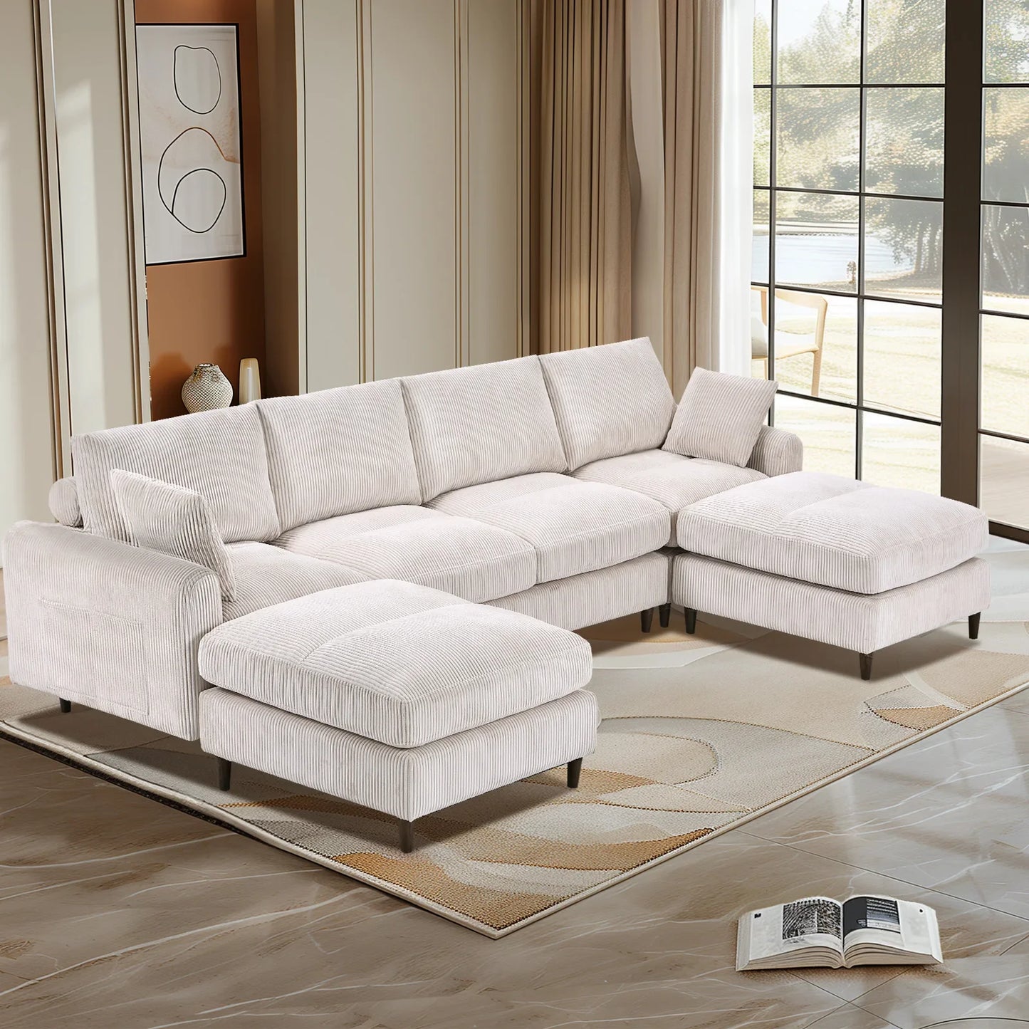 121" Modular Sectional Sofa Couch L Shaped Upholstered Sofa With Chaise Cushion Oversized 6 Seater Couches Sofas For Living Room