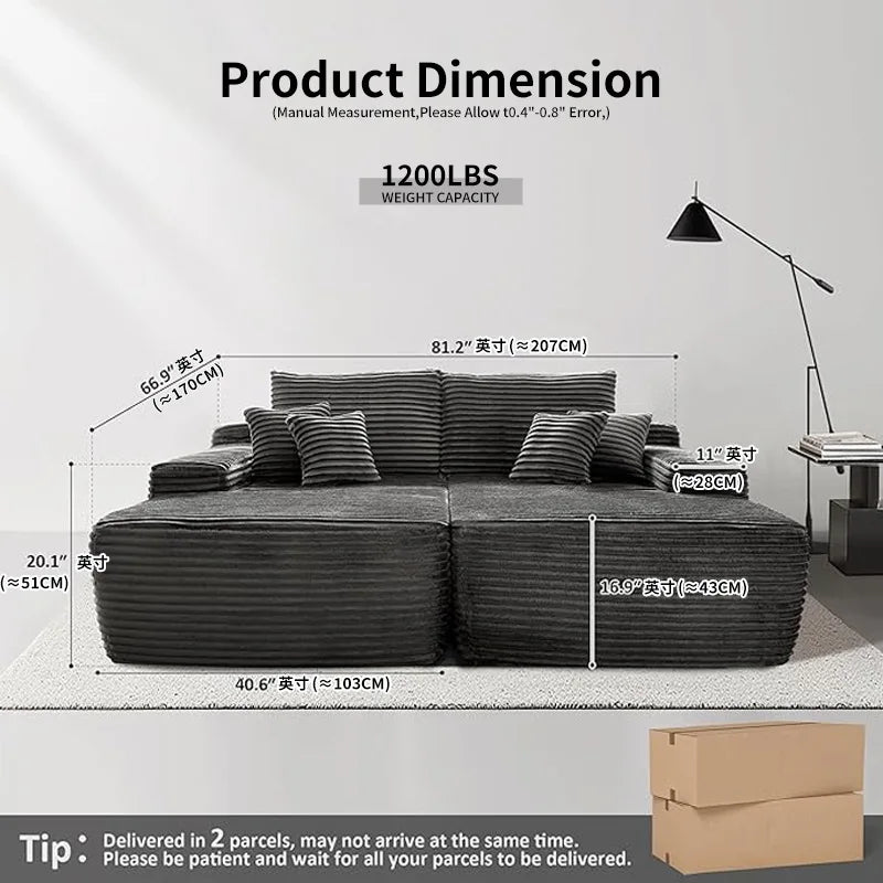 Vacuum Compression Sofa, Sofa Block Combination Fabric Sofa, Living Room Sofa Bed, 2 Pieces of The Same Color Sofa