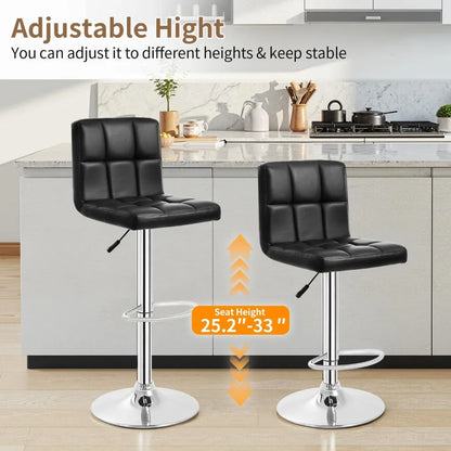 Lot de 2 tabourets de bar pivotants réglables en cuir PU, tabourets de comptoir modernes avec dossier et repose-pieds, comptoir He