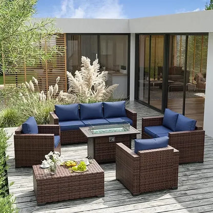 Furniture Set with Fire Pit Table, 8 Pieces Outdoor Oversized Sectional Sofa