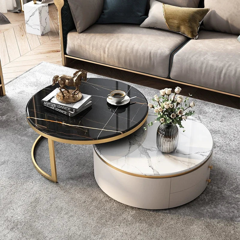#Luxury Furniture Marble Top Gold Stainless Steel Frame Sectional Glass Round Coffee Table