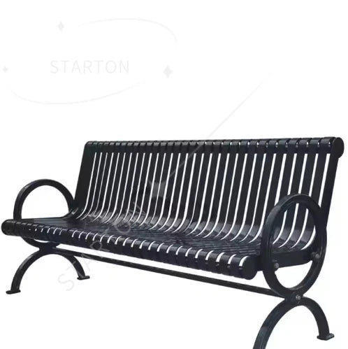 High Quality Modern European Style Durable Black Metal Outdoor Lawn Bench for Park & Gym Use
