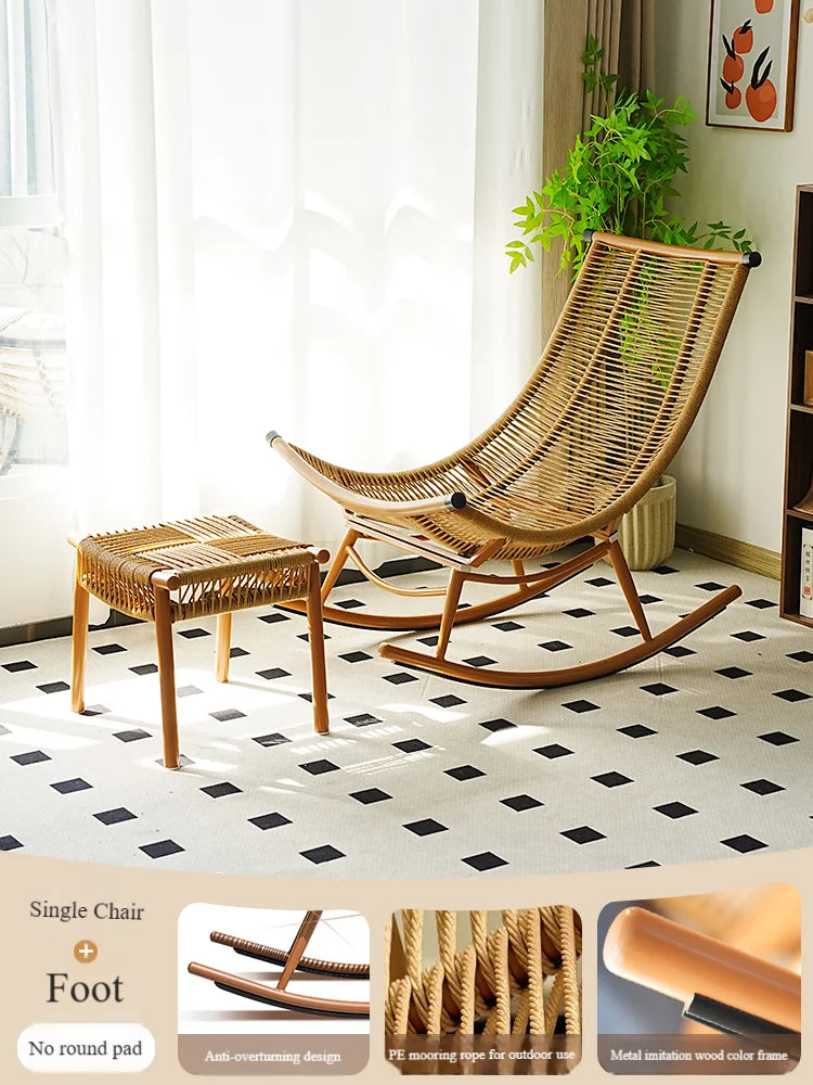 Modern Luxury Living Room Wicker Rattan Rocking Recliner Chair Sofa Single Lazy Garden Balcony Outdoor Camp Bedroom Furniture