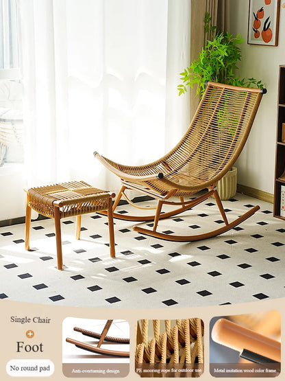 Modern Luxury Living Room Wicker Rattan Rocking Recliner Chair Sofa Single Lazy Garden Balcony Outdoor Camp Bedroom Furniture