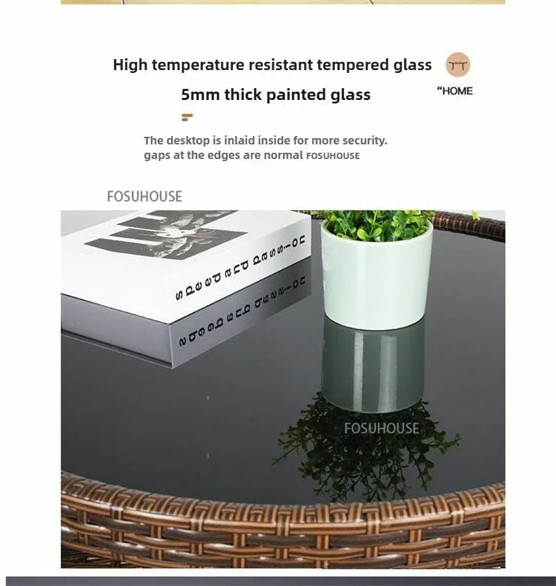 Outdoor Leisure Storage Rattan Tables and Chairs Outdoor Table and Chairs Rattan Chairs Three-piece Set Balcony Coffee Tables