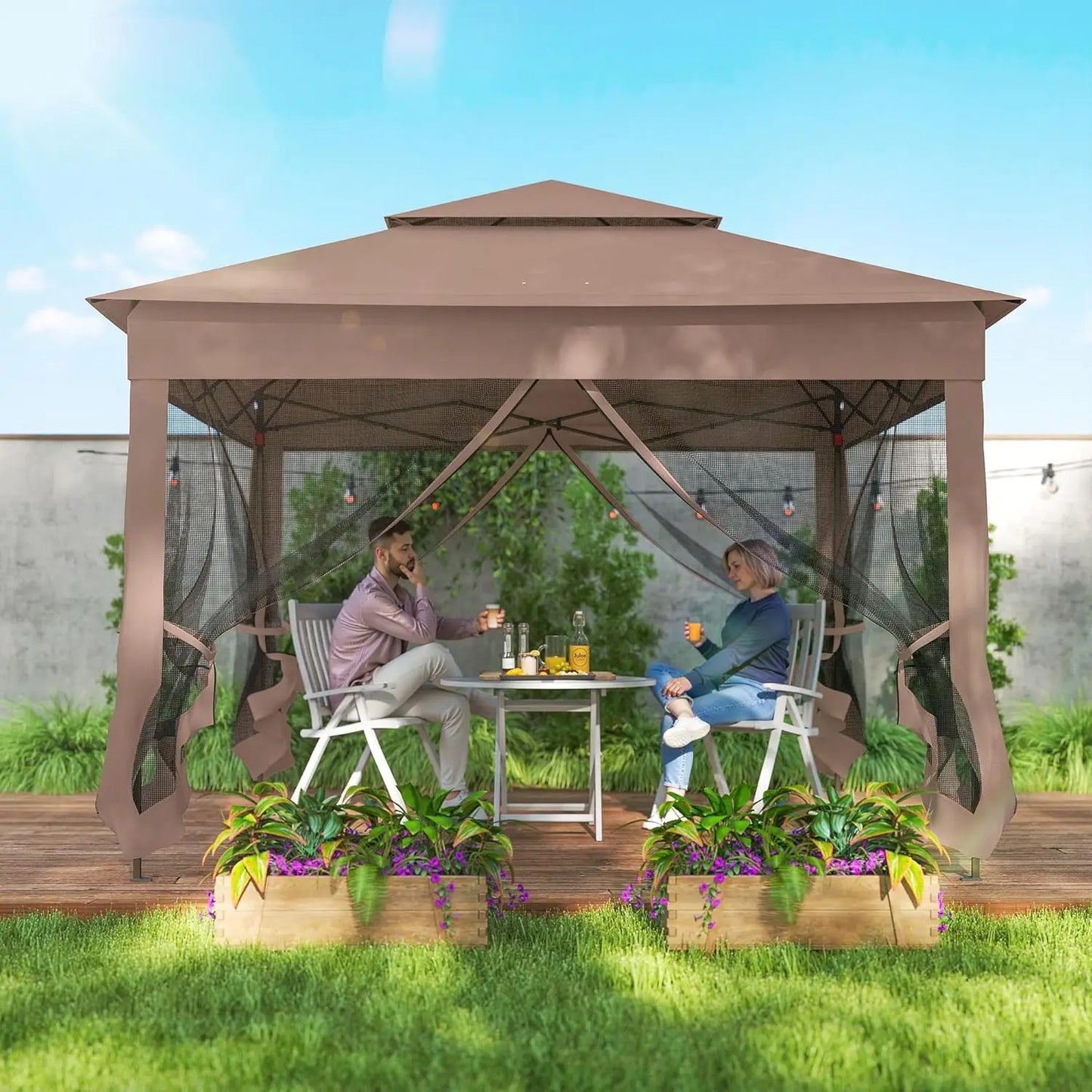 11x11 Pop Up Canopy Gazebo w/ Removable Netting Instant Event Tent 114sqft Shade Carry Bag Backyard Garden, Custom