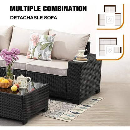 All-Weather Outdoor Wicker Sectional Patio Furniture Set with Cushions and Rattan Sofa for Conversation Area