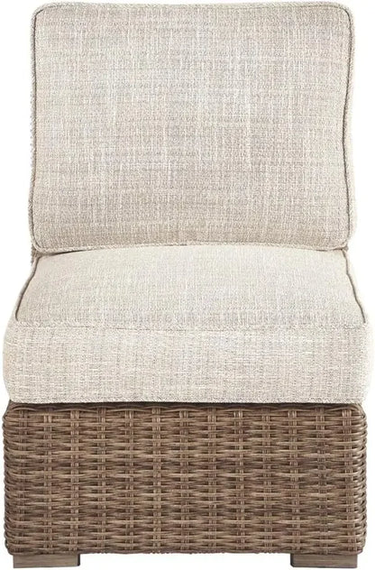 Beachcroft Patio Farmhouse Outdoor Wicker Cushioned Armless Chair