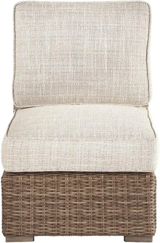 Beachcroft Patio Farmhouse Outdoor Wicker Cushioned Armless Chair